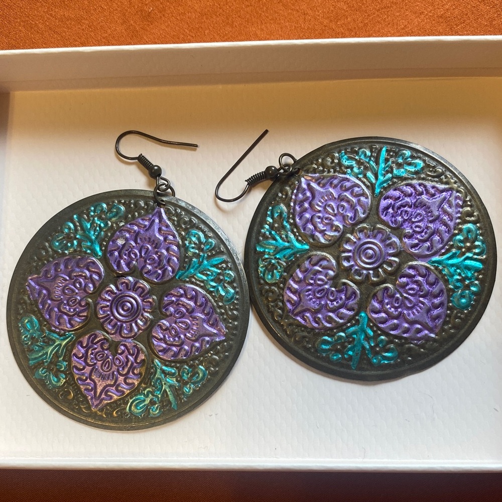 3/$9 Purple and Teal Round Earrings